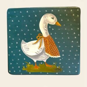 Vintage 1985 Hand Painted Wood Goose Plaque Folk Art Country Cottage Grandma
